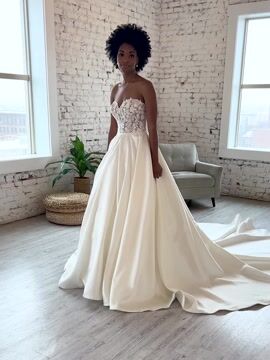 White Ball Gown Satin Off the Shoulder Pleats Wedding Dress With Pleats